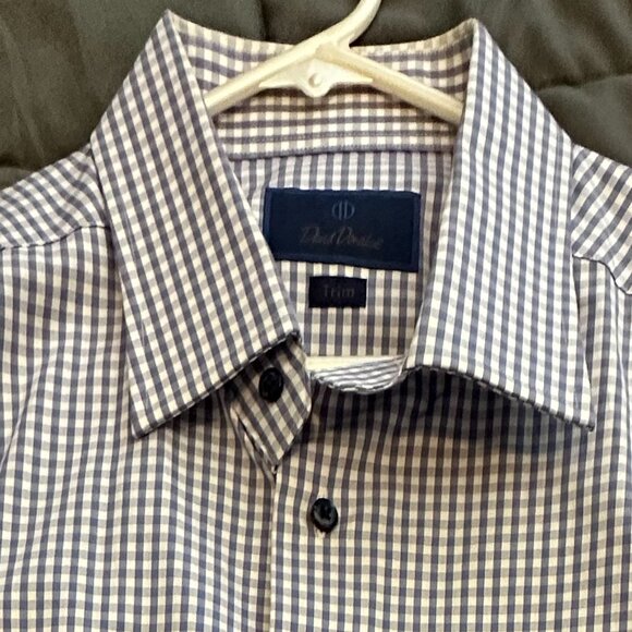 David‎ Donahue Dress Shirt Mens Blue White Checkered Button Up Shirt 17.5 32/33 - Picture 3 of 8